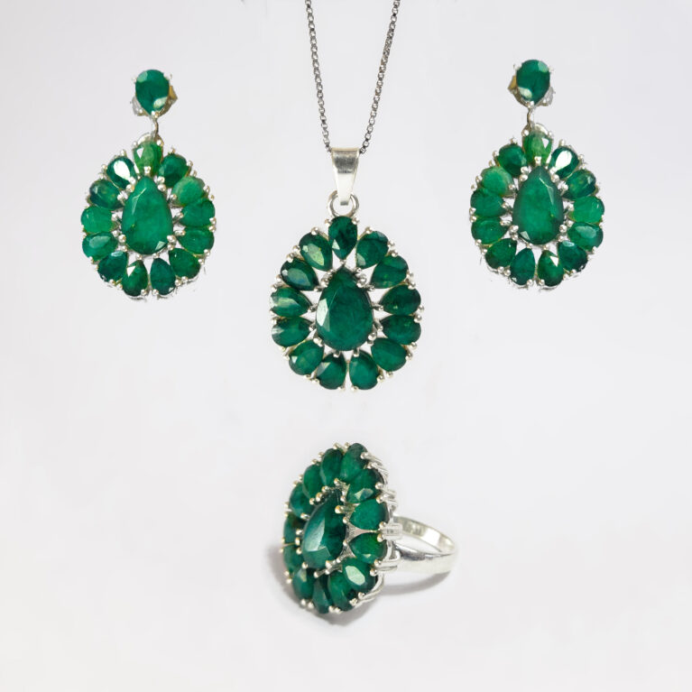 Conjunto em Prata 925 e Esmeralda  – Intelecto, Paz e Vitalidade