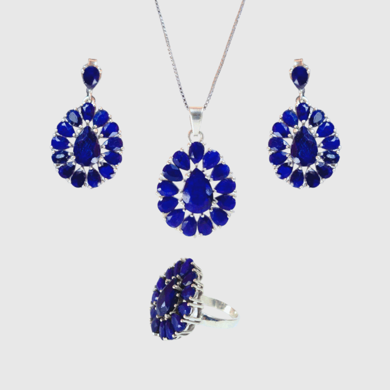 Conjunto em Prata 925 e Safira Azul  – Realeza e Sofisticação