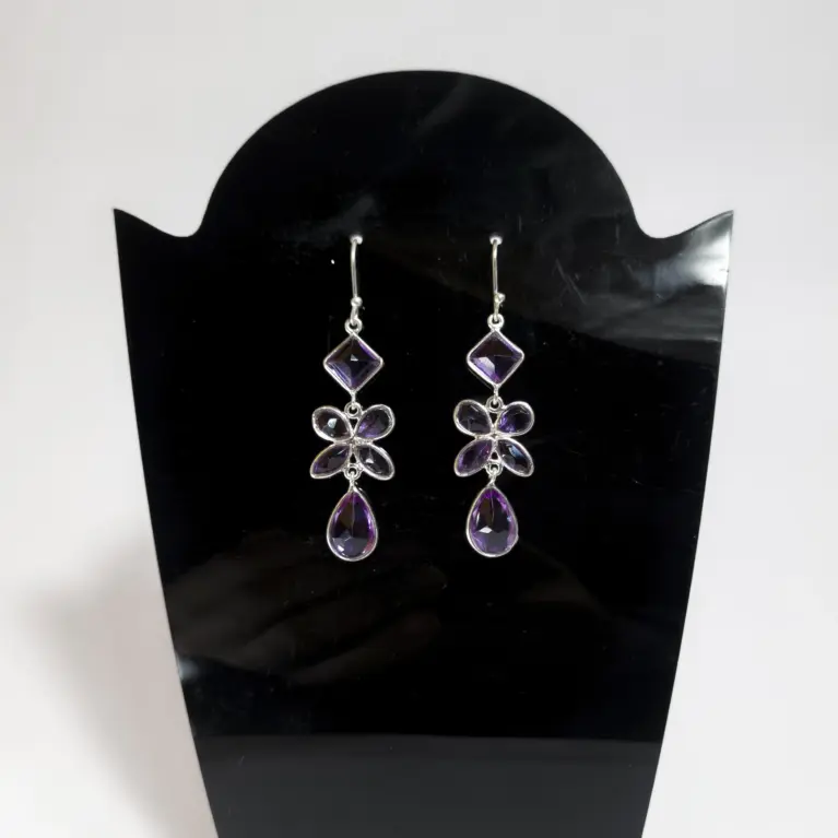 Brincos em Prata 925 com Citrino Lilás - Prosperidade e Alegria