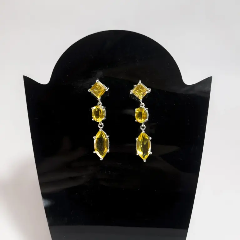 Brincos em Prata 925 com Citrino Amarelo - Joia de Prosperidade e Luz